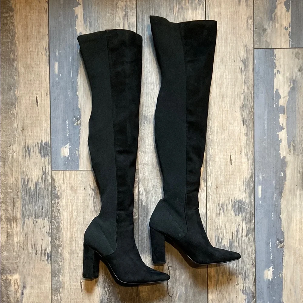 Steve Madden Womens Over The Knee Boots Heels Suede Pointed Toe Black Size 6